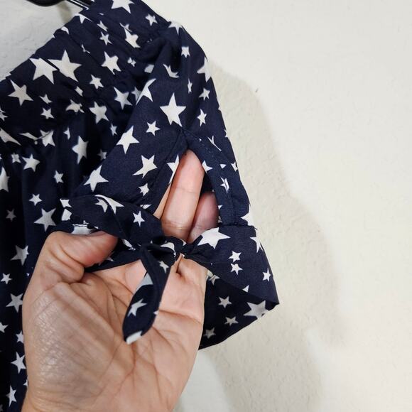 Blush navy blue with white stars pattern short sleeve midi dress - Picture 4 of 7